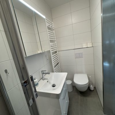 Ferienwohnung Strandflieder - Blick aus der Dusche rüber zum WC